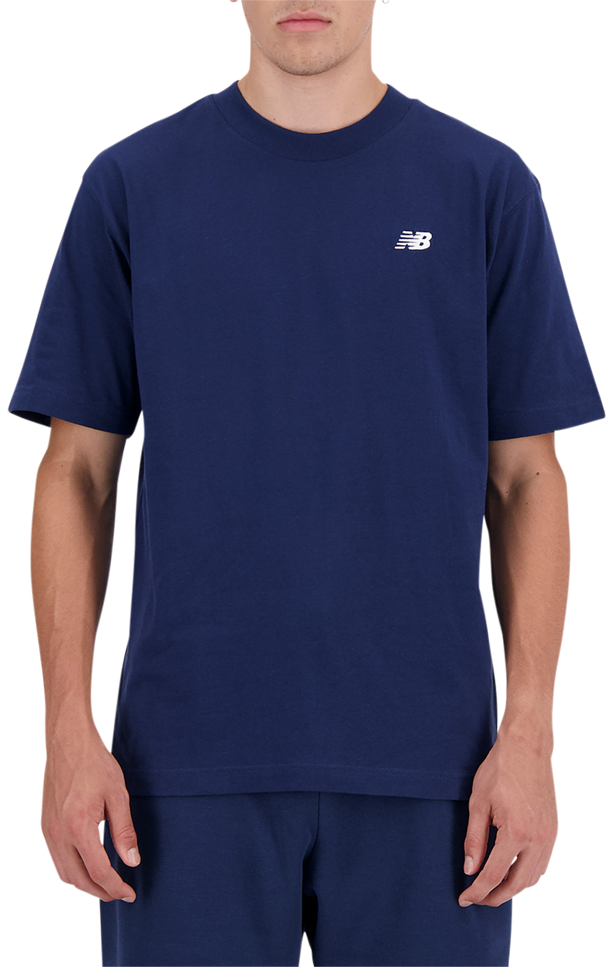 Tee-shirt avec un col rond et des manches courtes New Balance en coton bleu marine