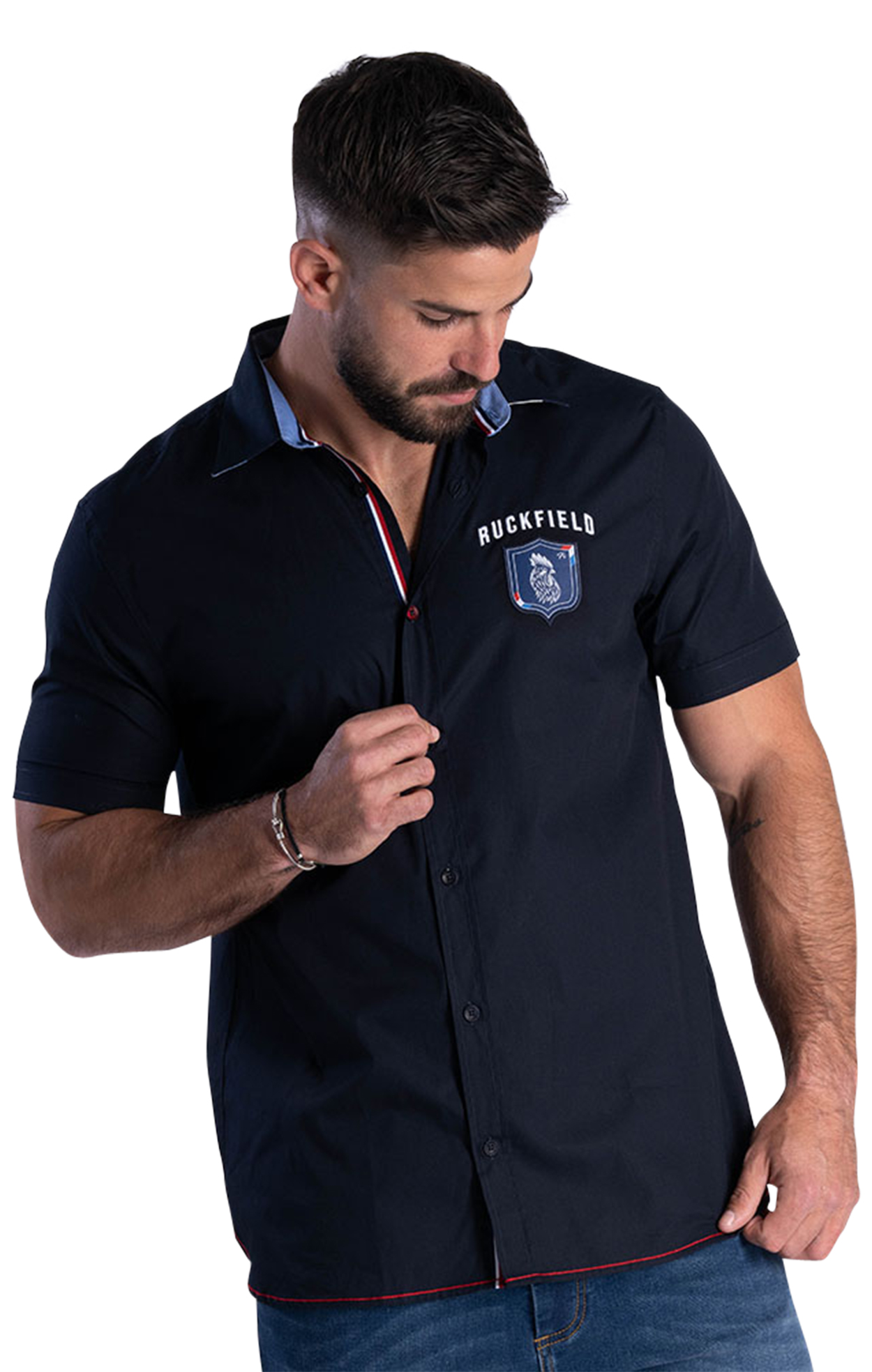 chemise avec des manches courtes et un col français ruckfield bleu marine