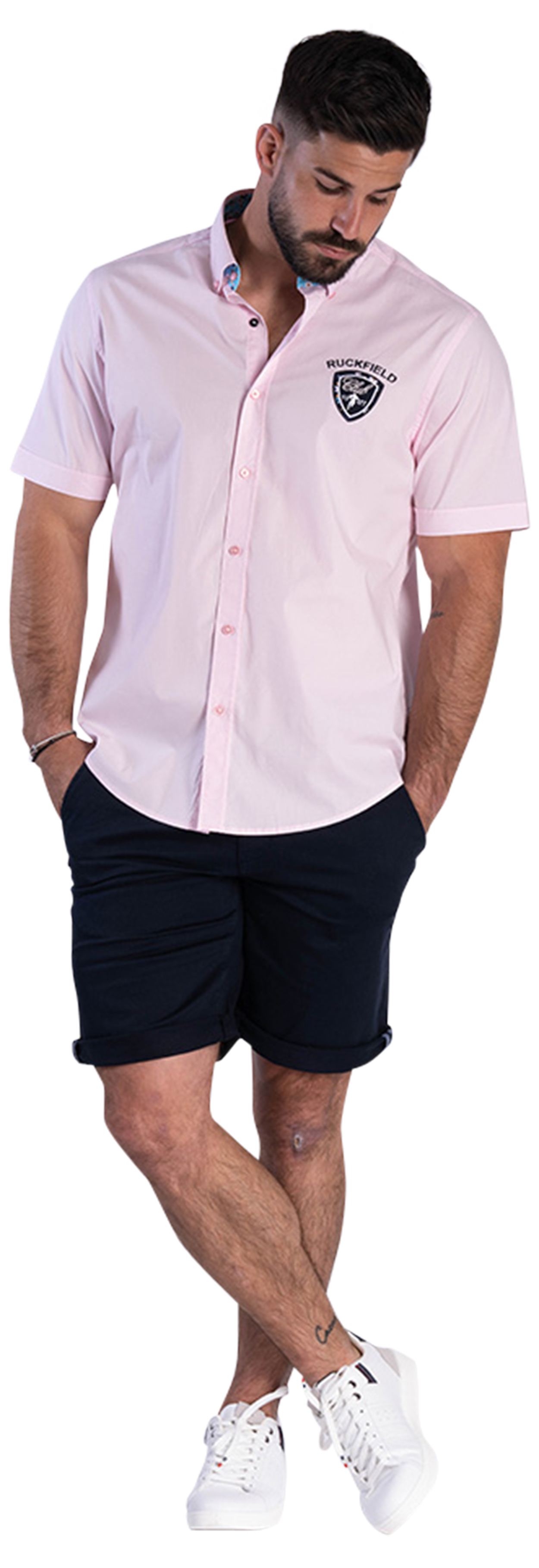 chemise avec un col français et des manches courtes ruckfield rose