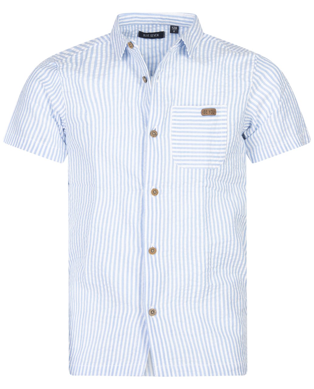 chemise à col français junior garçon blue seven en coton avec des manches courtes ciel rayée
