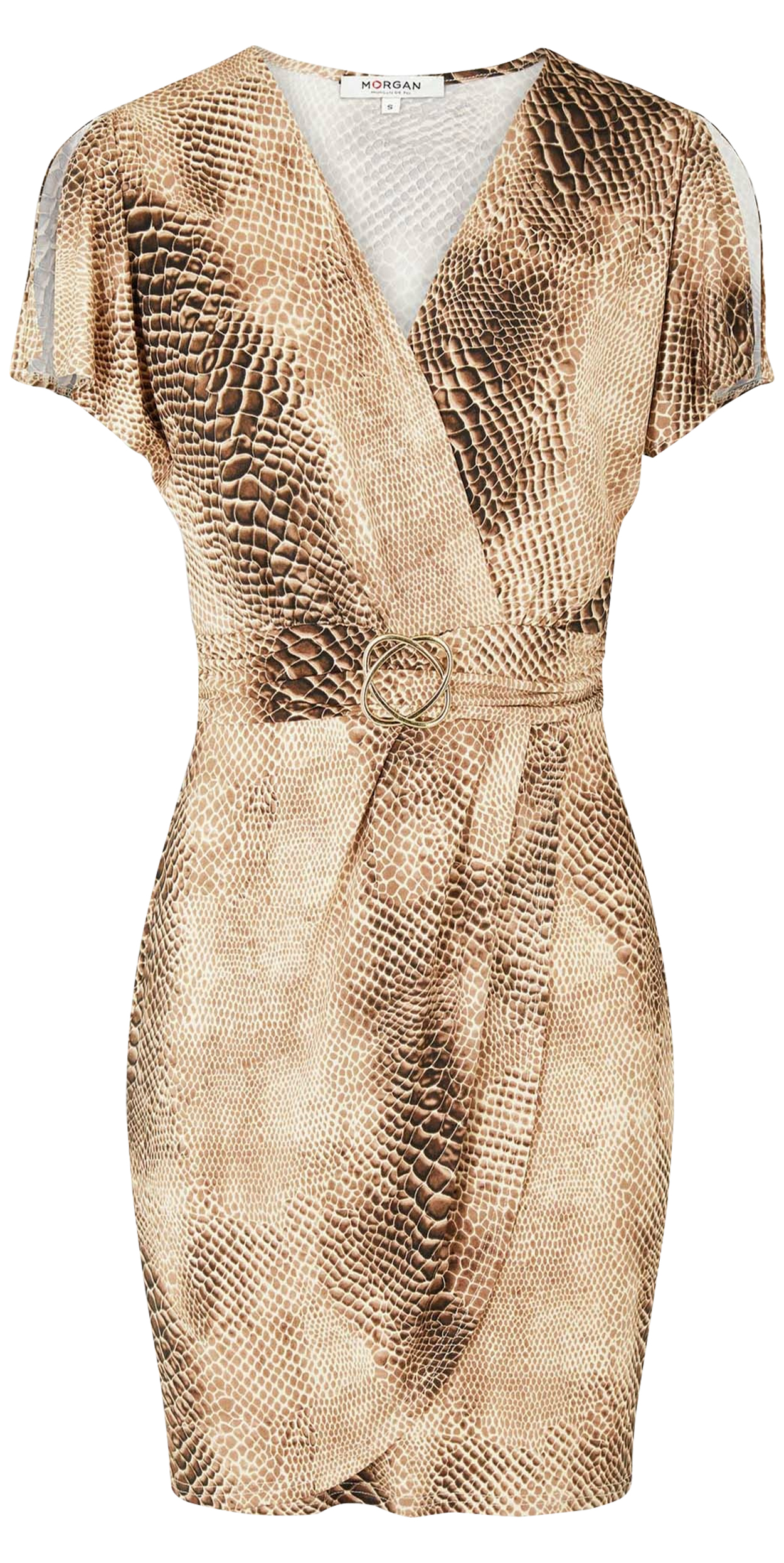 Robe courte FEMME MORGAN avec manches courtes et col v noire imprimé reptile