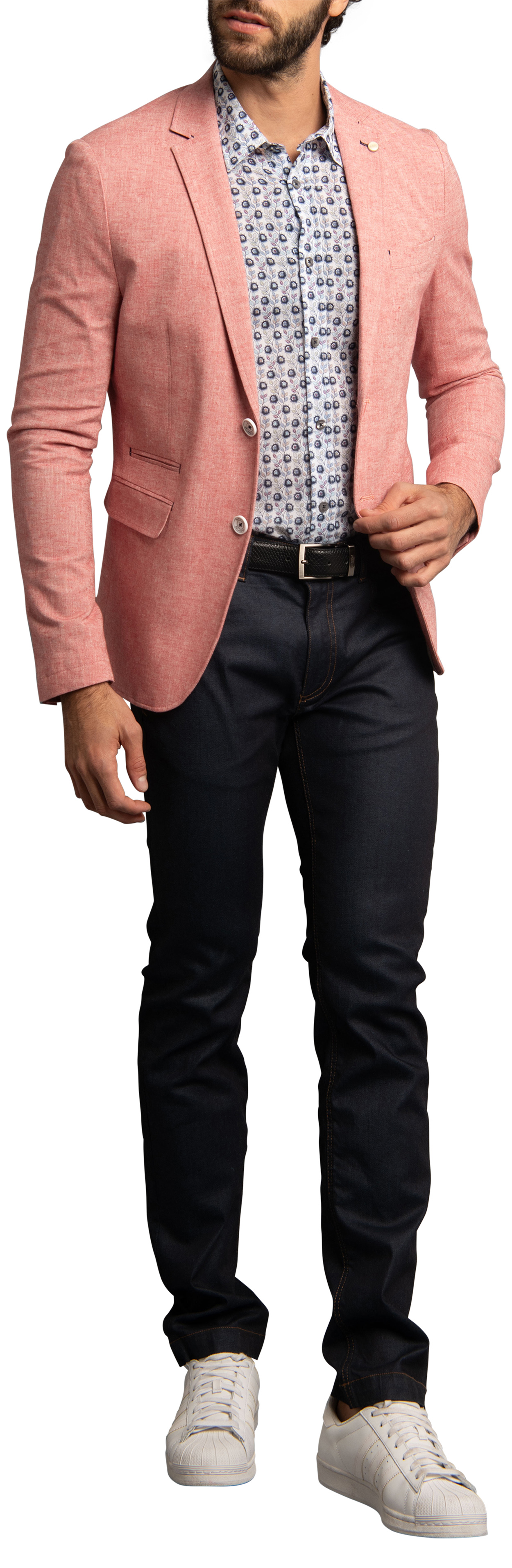 blazer delahaye lin et coton avec manches longues et col cranté rose