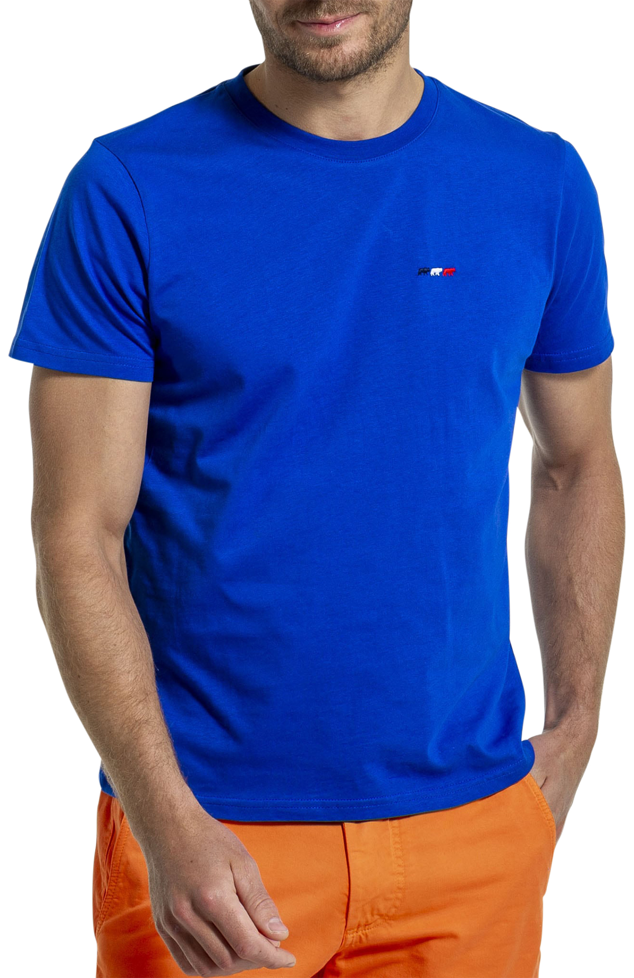 t-shirt mise au green en coton biologique avec et col rond bleu