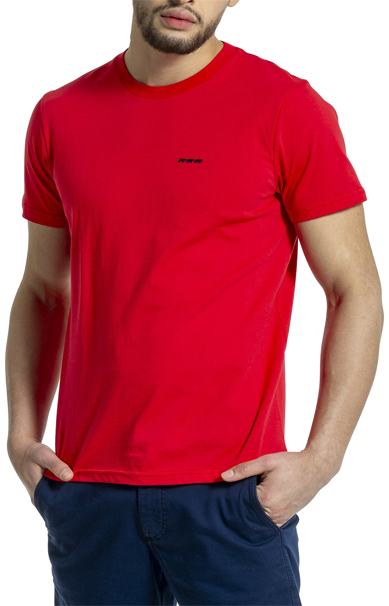 t-shirt mise au green en coton biologique avec et col rond rouge