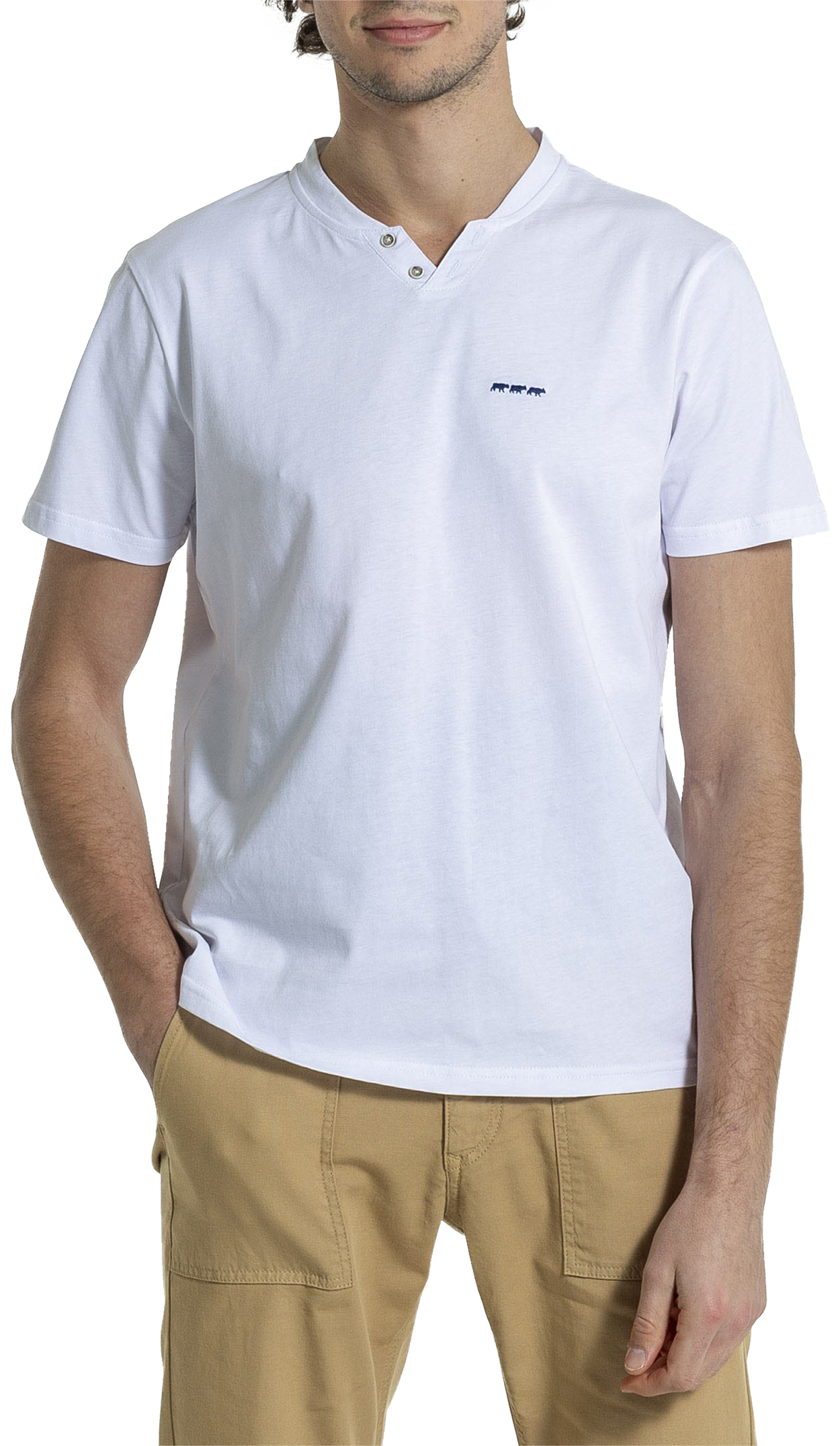 t-shirt mise au green en coton biologique avec et col rond boutonné blanc