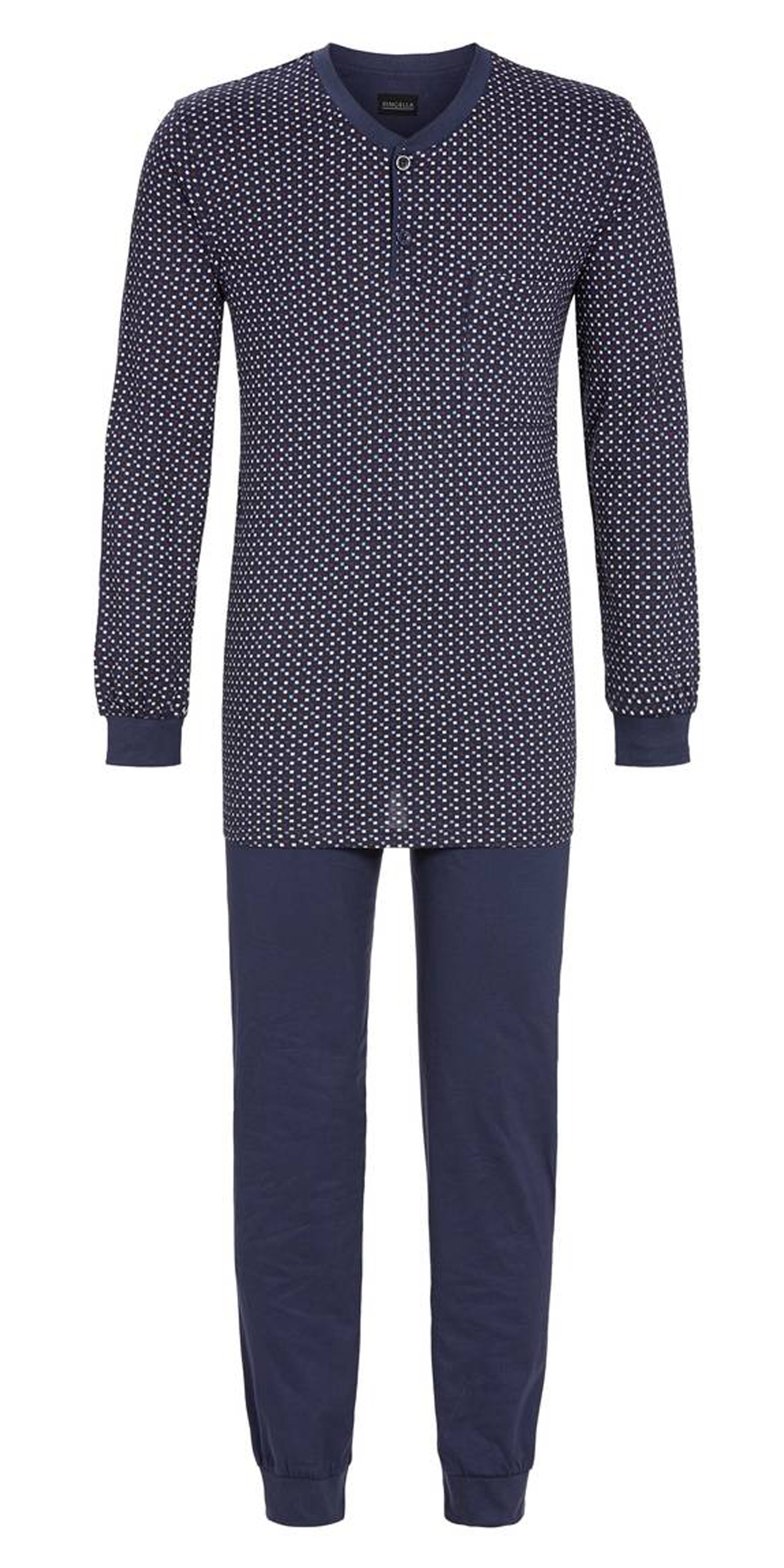 Pyjama long Ringella en coton mélangé : tee-shirt manches longues à micro motifs et pantalon bleu ma