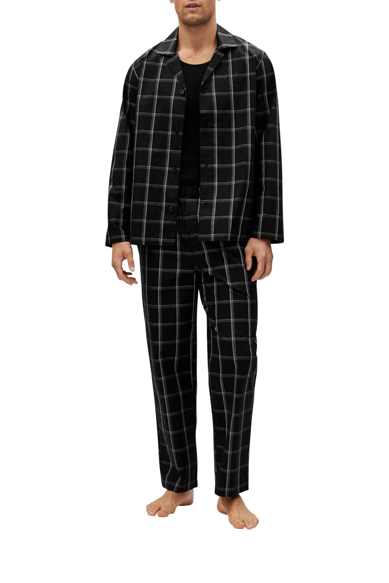 Pyjama long Boss noir avec manches longues et col cubain