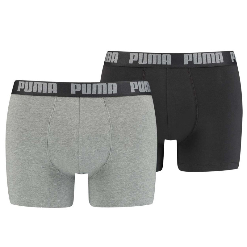 Puma - Lot De 2 Boxer En Coton Anthracite Et Noir à Bande élastiquée Brodée - Gris Puma - Lot De 2 Boxer En Coton Anthracite Et Noir à Bande élastiquée Brodée - Gris