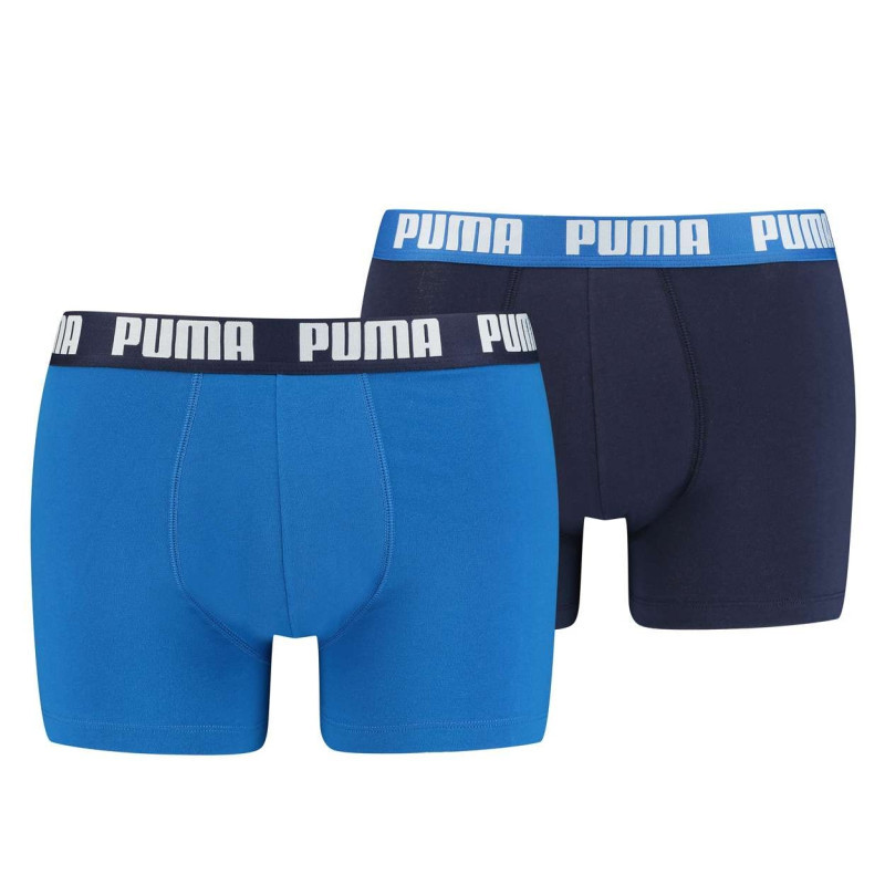 Puma - Lot De Deux Boxers Bleus Unis Avec Tailles élastiquées Marine Et Marque Blanche - Bleu