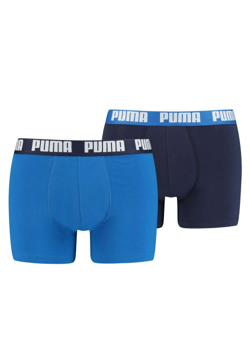 Lot de deux boxers bleus unis avec tailles élastiquées marine et marque blanche