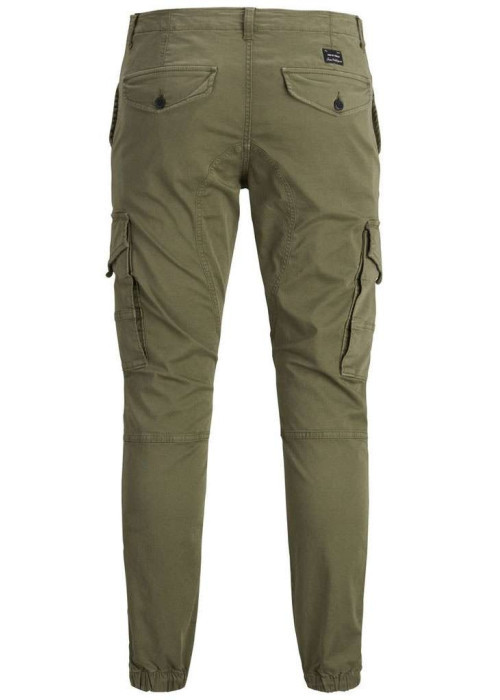 Pantalon cargo kaki uni avec une coupe ample resserré aux chevilles