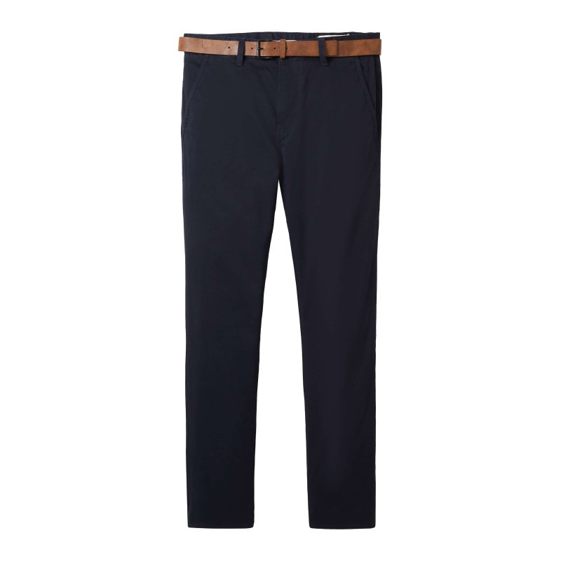 Tom Tailor - Pantalon Chino En Coton Marine Uni Avec Une Coupe Slim Et Des Poches Latérales - Marine