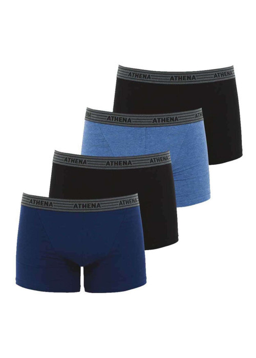 Lot de 4 boxers multicolores en coton unis avec tailles élastiquées grises et marque