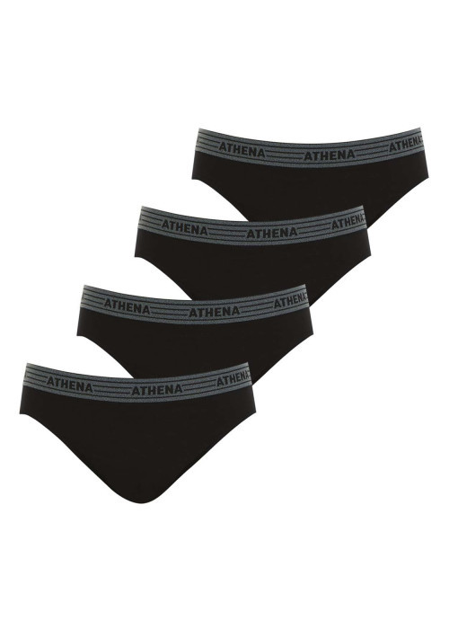 Lot de 4 slips noirs en coton unis avec taille élastiquée grise