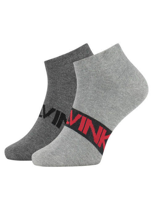 Lot de 2 paires de chaussettes mi-hautes grises et anthracite avec inscription Calvin Klein pour homme