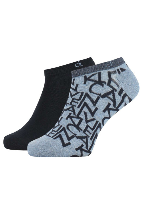 Lot de 2 paires de chaussettes basses noires et marine avec inscriptions Calvin Klein pour homme