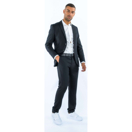 Pantalon noir uni à coupe droite et à fermeture...