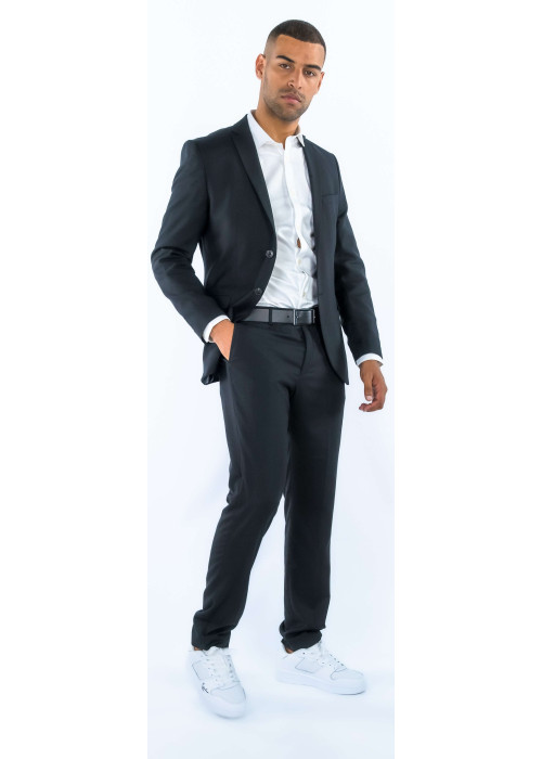Pantalon noir uni à coupe droite et à fermeture zippée boutonnée
