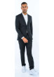 Thumbnail Pantalon noir uni à coupe droite et à fermeture zippée boutonnée - Image 2