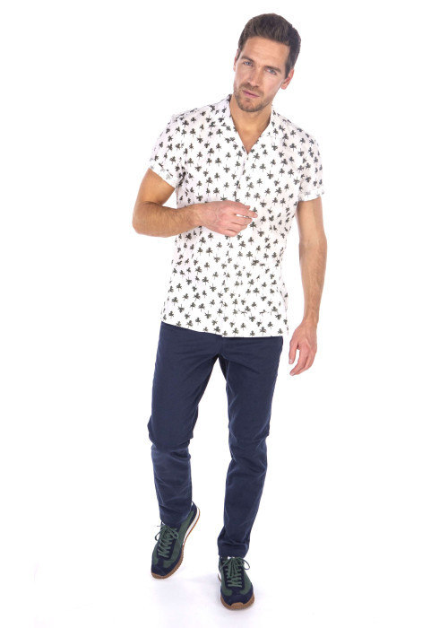 Pantalon Chino bleu uni à coupe droite et...