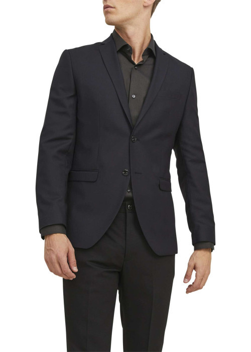 Veste de costume noire unie à col cranté et fermeture boutonnée