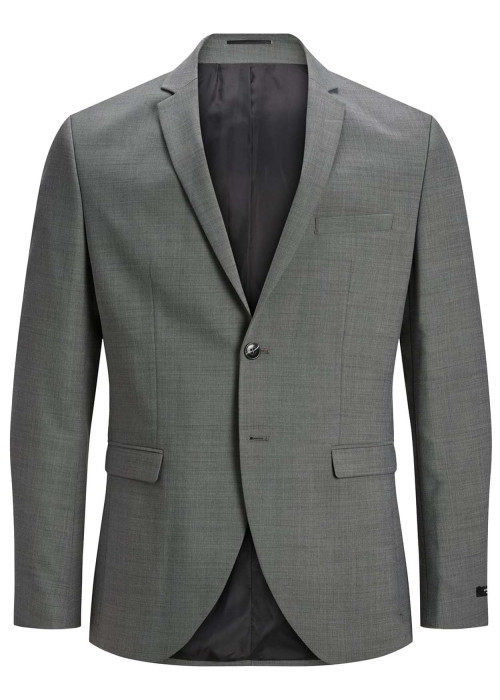 Veste blazer gris avec boutons et poches passepoilées à l'avant