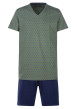 Thumbnail Pyjama kaki en coton uni coupe régular avec un col v