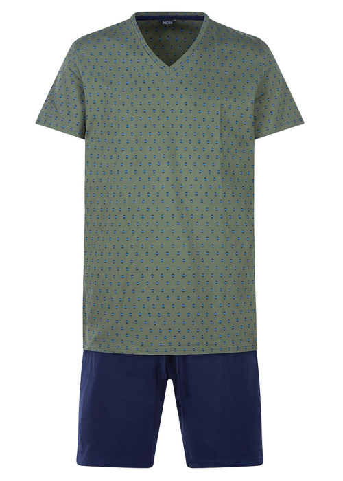 Pyjama kaki en coton uni coupe régular avec un col v