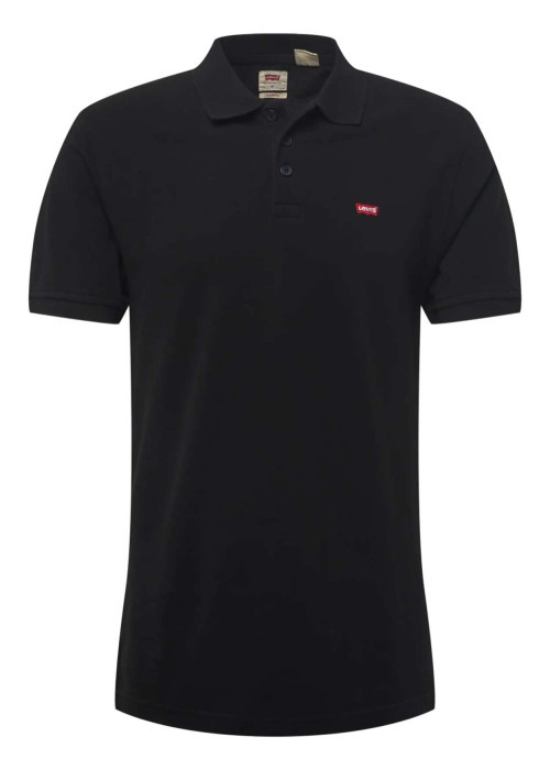 Polo noir en coton uni avec logo brodé sur la poitrine et à coupe droite et col boutonné