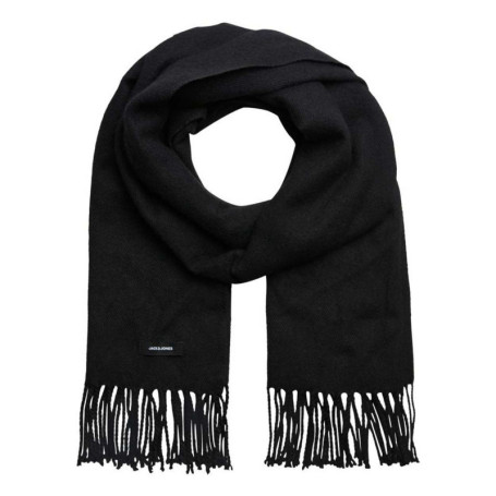 Écharpe noire unie douce et chaude à franges...