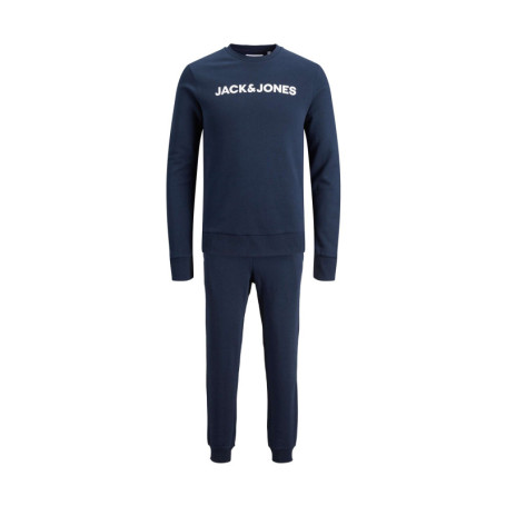 Pyjama marine en coton uni coupe droite col rond