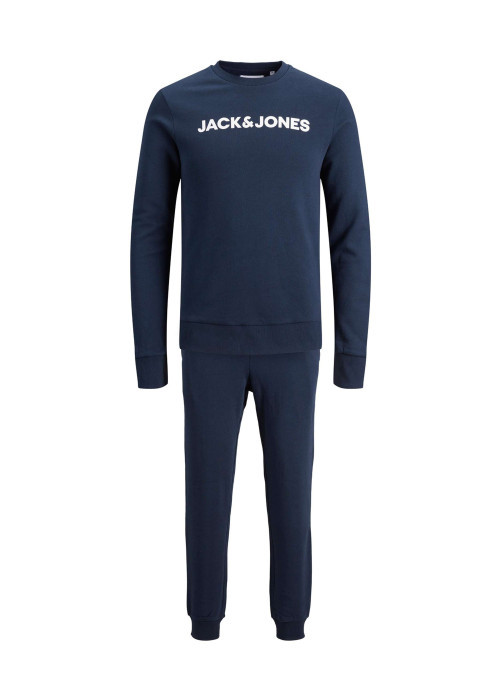 Pyjama marine en coton uni coupe droite col rond