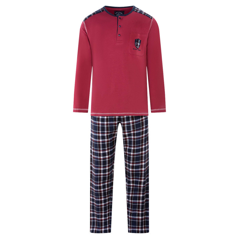 Christian Cane - Pyjama Long En Coton Rouge à Carreaux Avec Une Coupe Droite Et Un Col Tunisien - Rouge Christian Cane - Pyjama Long En Coton Rouge à Carreaux Avec Une Coupe Droite Et Un Col Tunisien - Rouge