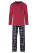 Thumbnail Pyjama long en coton rouge à carreaux avec une coupe droite et un col tunisien