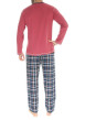 Thumbnail Pyjama long en coton rouge à carreaux avec une coupe droite et un col tunisien - Image 2