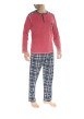 Thumbnail Pyjama long en coton rouge à carreaux avec une coupe droite et un col tunisien - Image 3