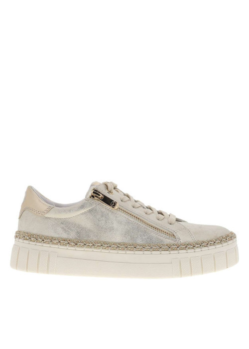Tennis blanches à talon plateau avec des lacets plats et un zip