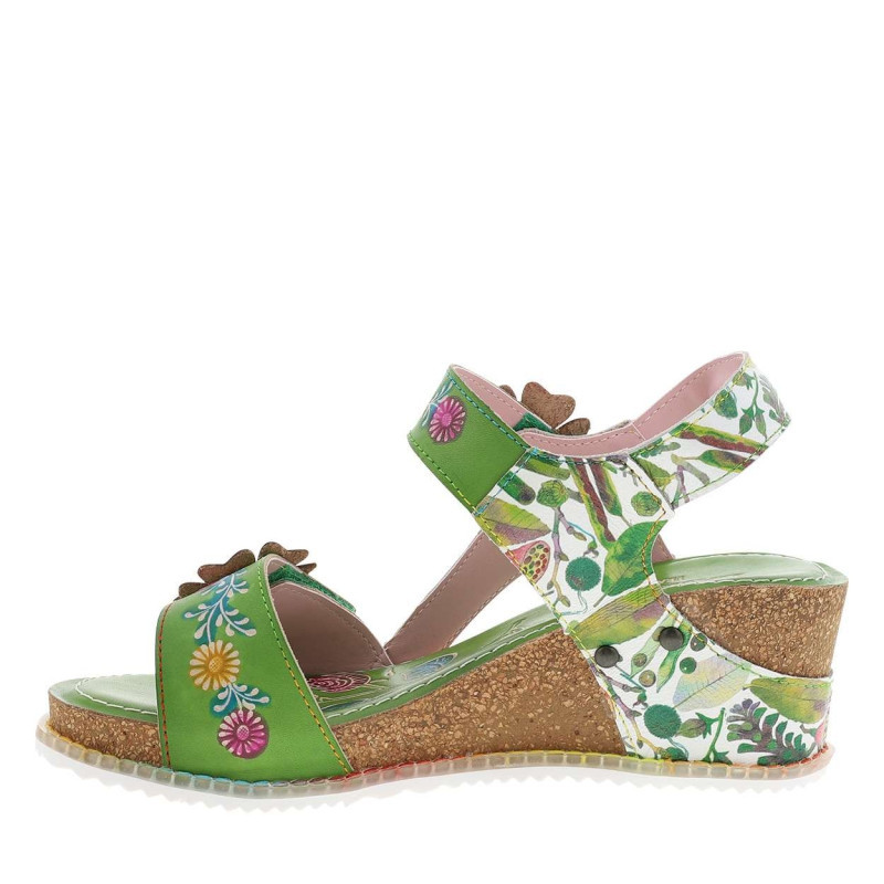 Laura Vita - Nu-pieds En Cuir Vert à Semelle Compensé Et à Bandes Auto-agrippantes - Vert Laura Vita - Nu-pieds En Cuir Vert à Semelle Compensé Et à Bandes Auto-agrippantes - Vert
