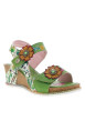 Thumbnail Nu-pieds en cuir vert à semelle compensé et à bandes auto-agrippantes - Image 3