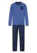 Thumbnail Pyjama long bleu imprimé en coton col v
