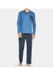 Thumbnail Pyjama long bleu imprimé en coton col v - Image 2