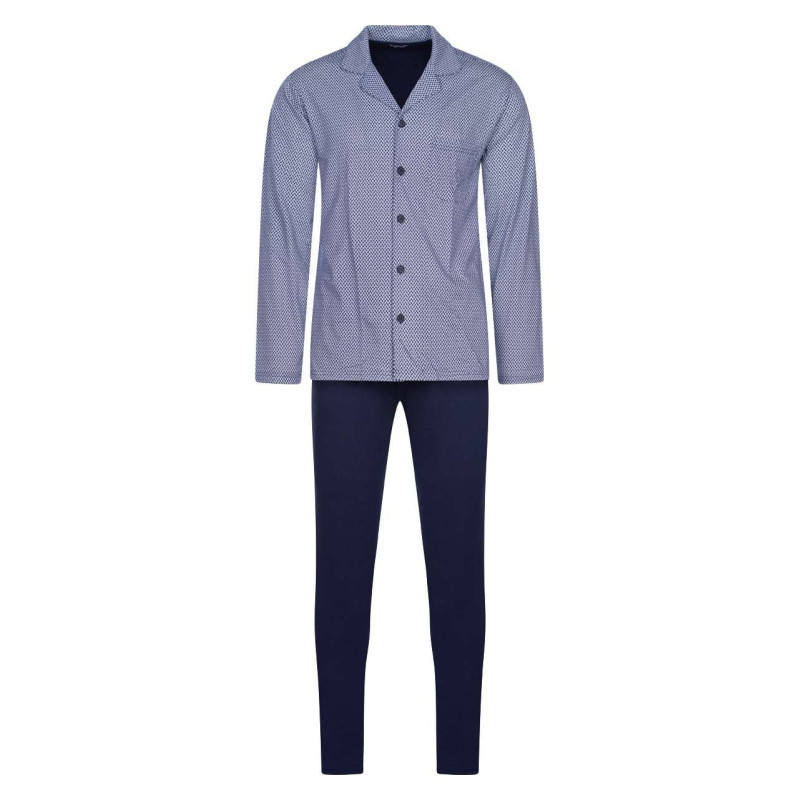 Hom - Pyjama Long Ramatuelle Marine En Coton Coupe Droite Fluide Col Cranté - Bleu Hom - Pyjama Long Ramatuelle Marine En Coton Coupe Droite Fluide Col Cranté - Bleu