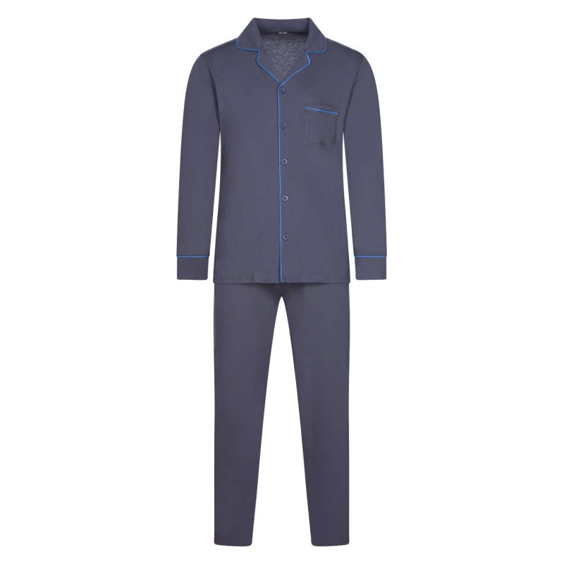 Hom - Pyjama Long Samena Anthracite Uni En Coton Coupe Droite Fluide Col Cranté - Gris Hom - Pyjama Long Samena Anthracite Uni En Coton Coupe Droite Fluide Col Cranté - Gris