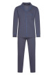 Thumbnail Pyjama long Samena anthracite uni en coton coupe droite fluide col cranté
