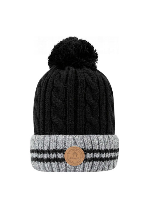 Bonnet noir à revers gris avec bandes et pompons interchangeables