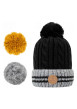 Thumbnail Bonnet noir à revers gris avec bandes et pompons interchangeables - Image 3