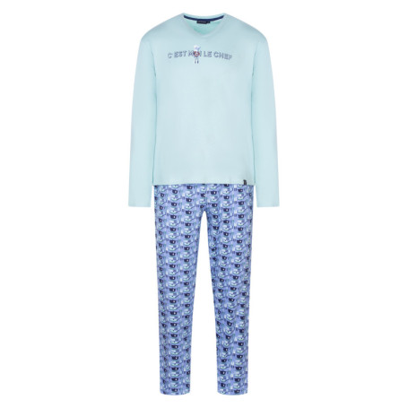 Pyjama bleu à motifs en coton