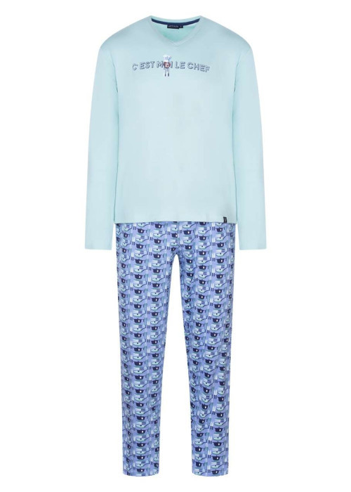 Pyjama bleu à motifs en coton