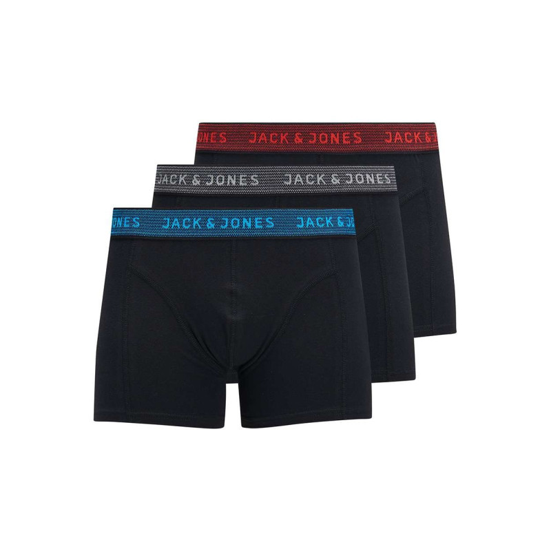 Jack & Jones - Lot De 3 Boxers Noirs En Coton Unis Avec Ceinture Rouge, Bleue Ou Grise - Noir Jack & Jones - Lot De 3 Boxers Noirs En Coton Unis Avec Ceinture Rouge, Bleue Ou Grise - Noir