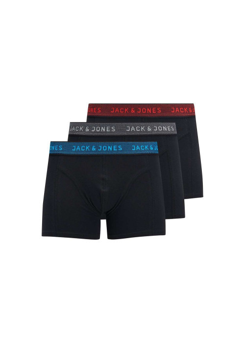 Lot de 3 Boxers noirs en coton unis avec ceinture rouge bleue ou grise